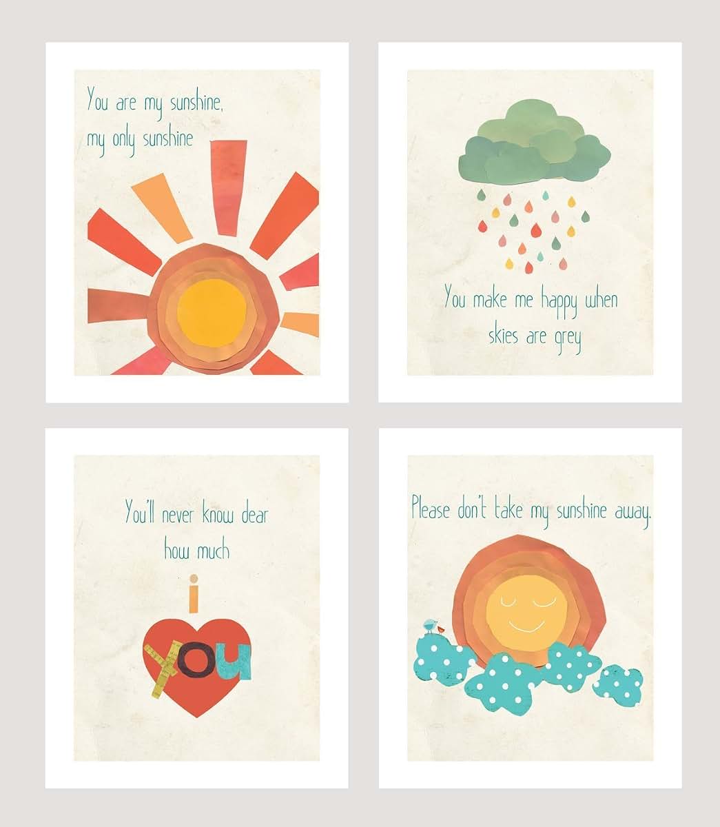 You Are My Sunshine Print Collection – Set of Four 5x7 Wall Art Prints