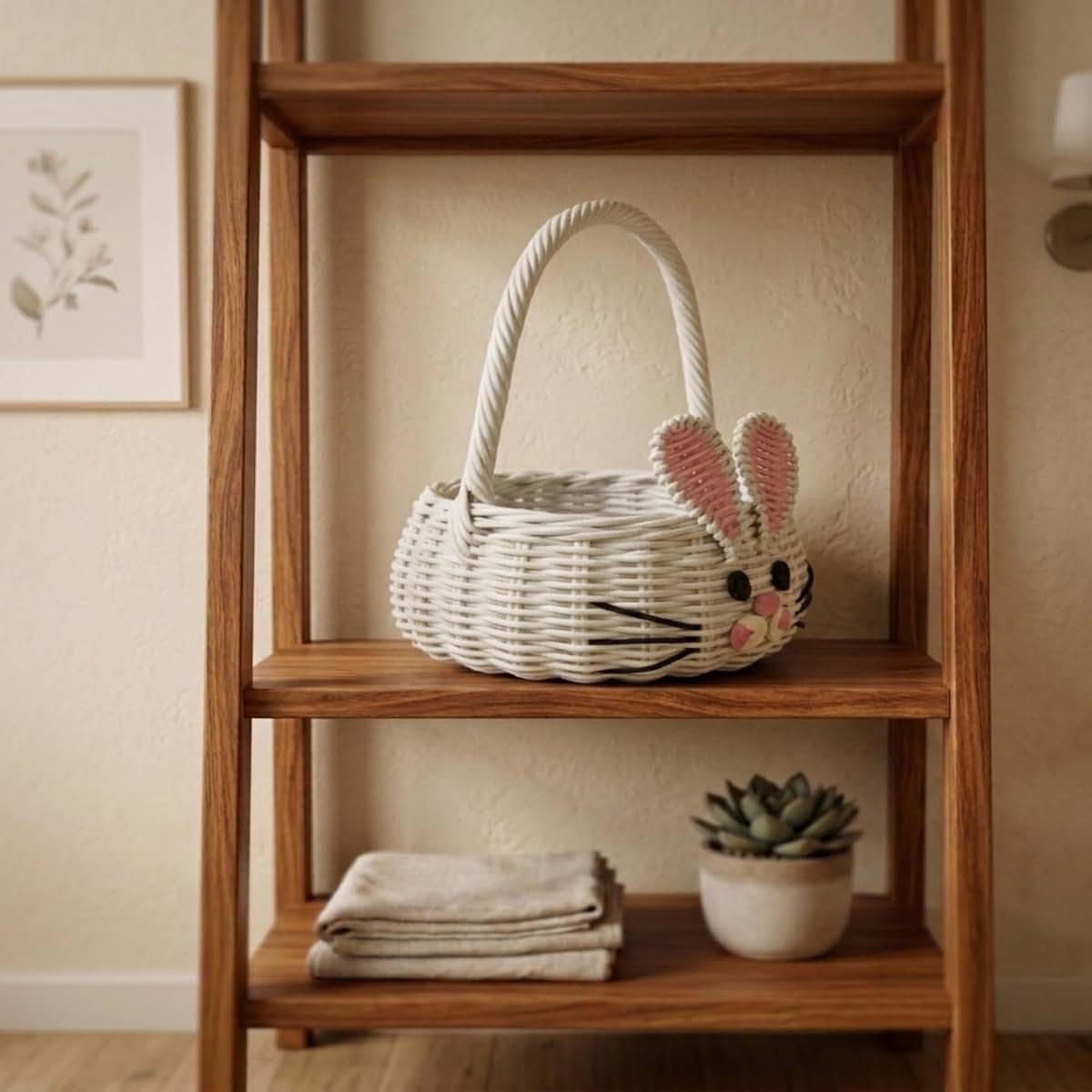 G6 COLLECTION Hand Woven Bunny Rattan Wedding Flower Girl Basket Decorative Bin Home Decor Organizer Cute Handmade