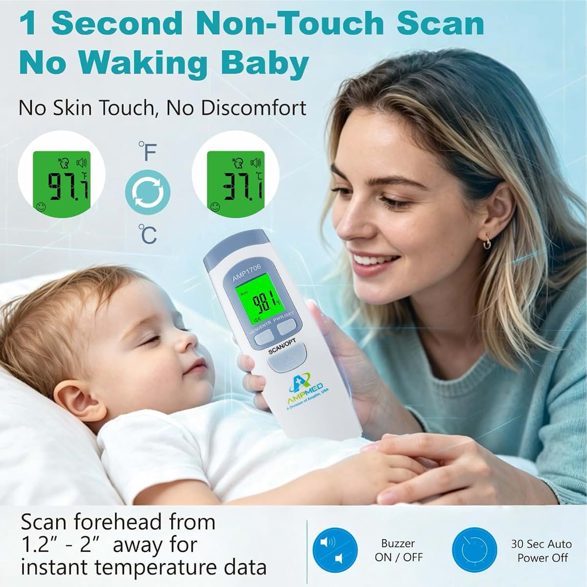 Amplim AmpMed Non-Contact Digital Thermometer for Adults and Kids