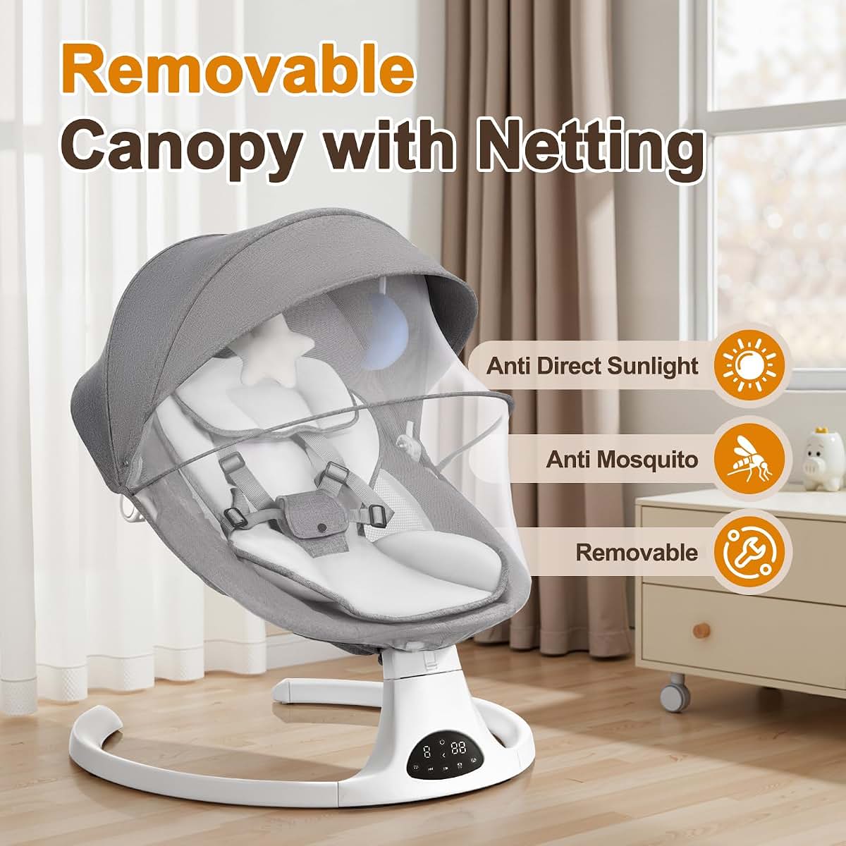 DEAREST BABY Baby Swing for Newborn to Toddler,with Remote Control (Grey)