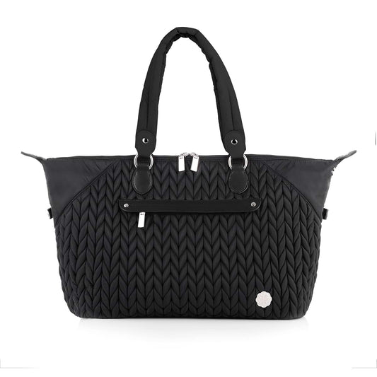 Sewboo Diaper Bag Tote In Black With Herringbone Pattern