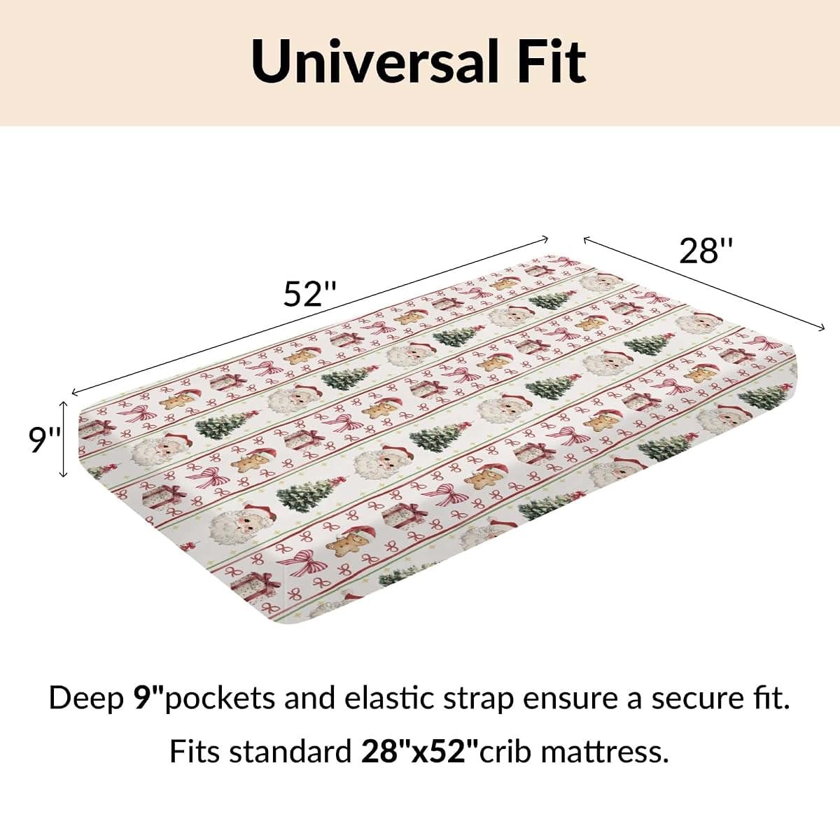 Cstdyfrv Vintage Santa Christmas Fitted Crib Sheets