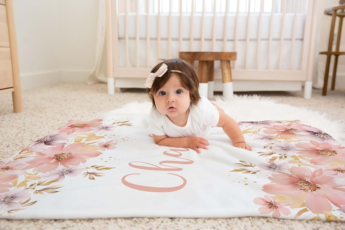 Lovable Gift Co Floral Personalized Baby Girl Blanket, Custom Name Gift, (Peachy Pink Gold, 30 x 40 Baby), BB-01 (photo 4)