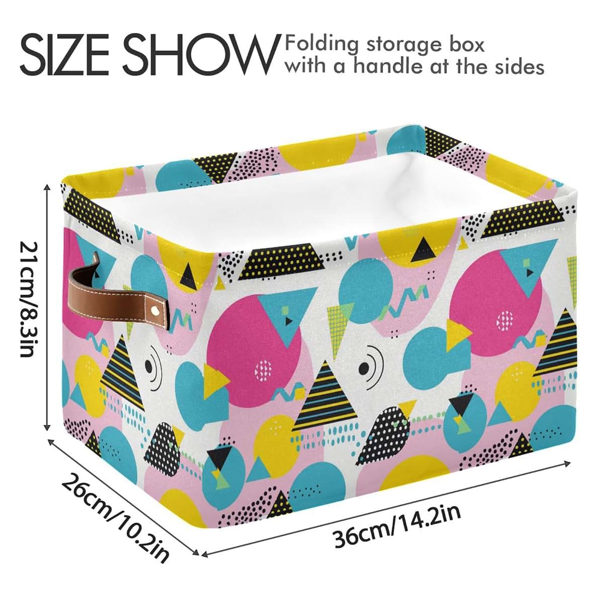 CWUPZAY 90s Triangles Canvas Storage Basket, Collapsible, 14.2" x 10.2" x 8.3"