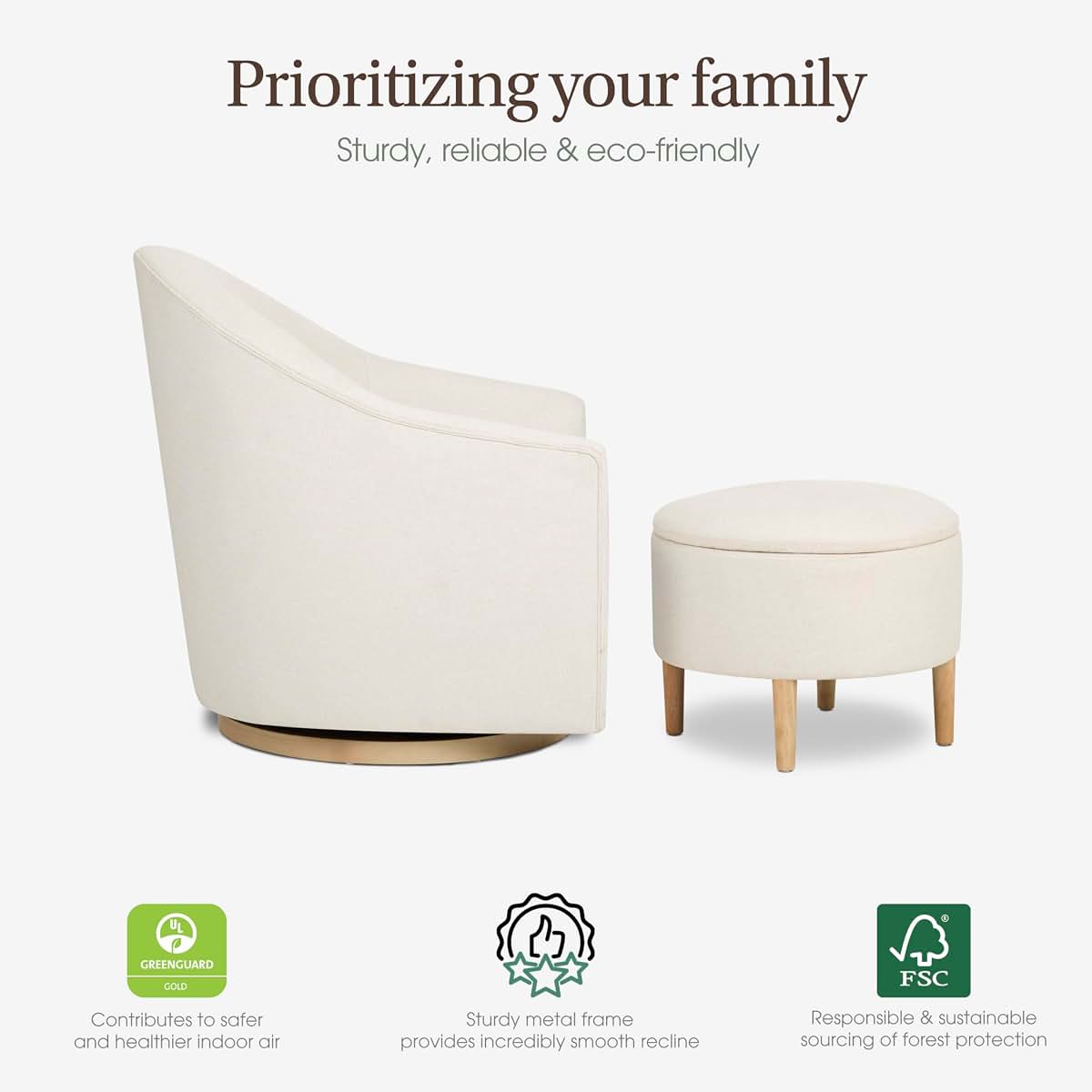 Evolur Luna Swivel Chair & Ottoman with 360-degree Swivel