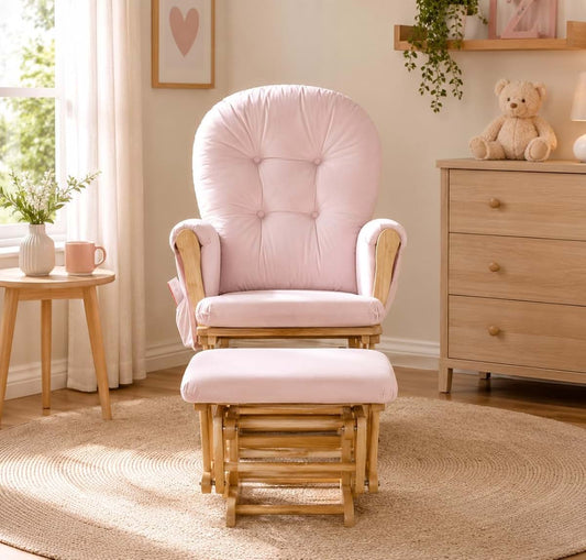 Suite Bebe Carson Nursery Rocking Chair With Ottoman In Poetic Natural Wood And Pink (photo 2)