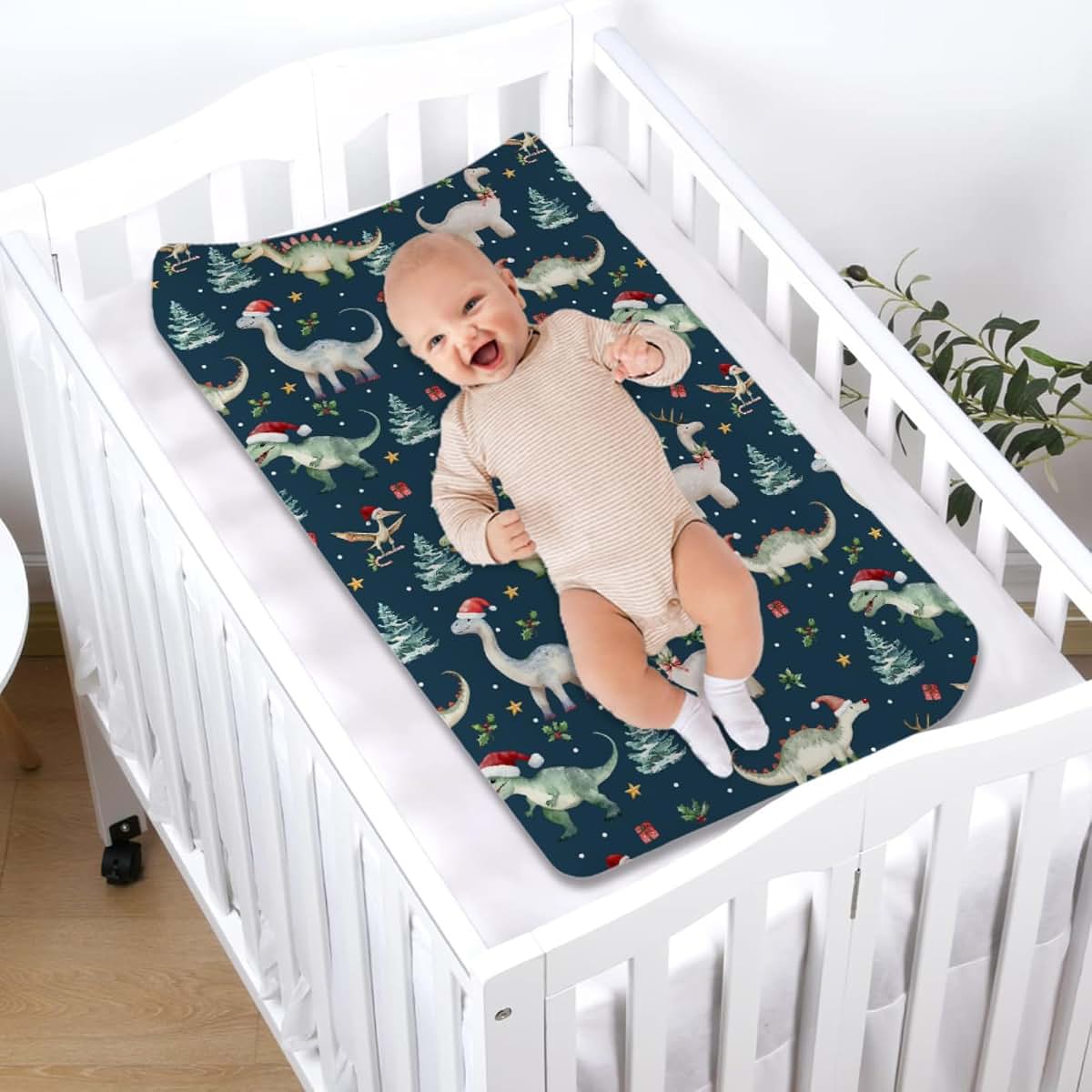 Watercolor Dinosaur Christmas Changing Pad Covers