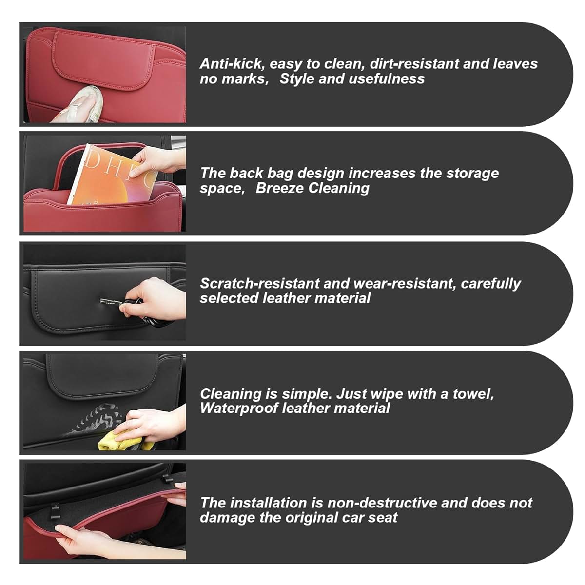 Hotainoys 2PCS Car Seat Back Protector, Waterproof Kick Mat with Storage (photo 4)