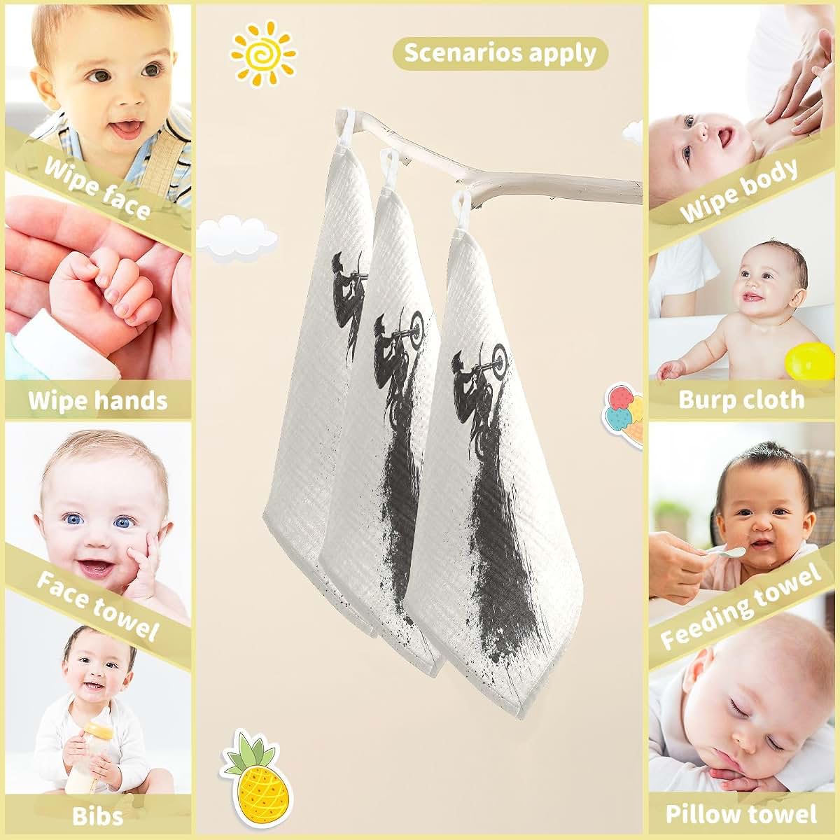 Muslin Baby Washes Cloths Pack of 5 - Absorbent Cotton Face and Bath Towels