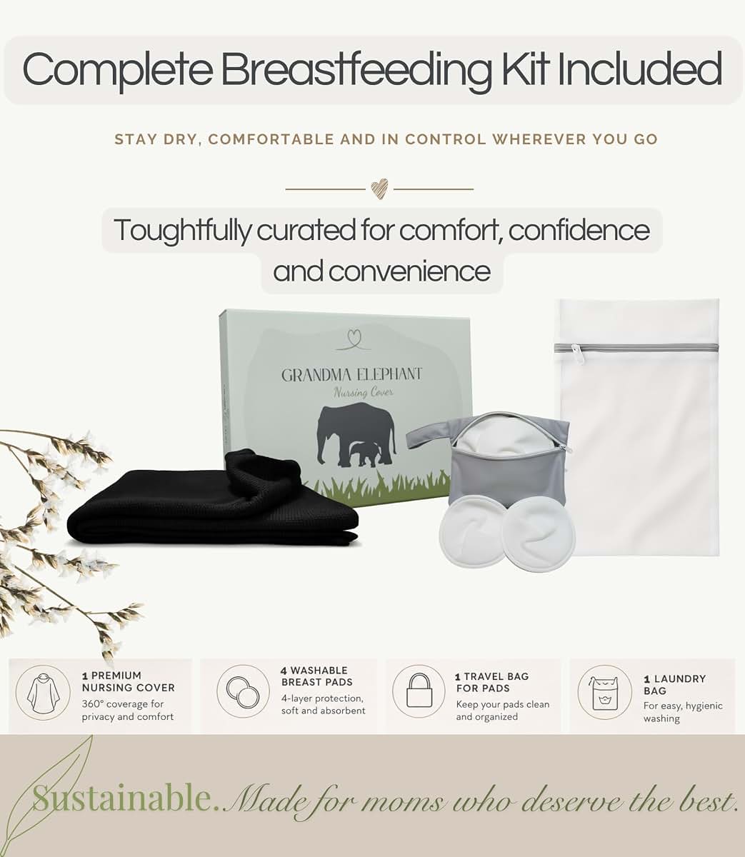 Grandma Elephant Nursing Cover and Breastfeeding Shawl in Deep Onyx