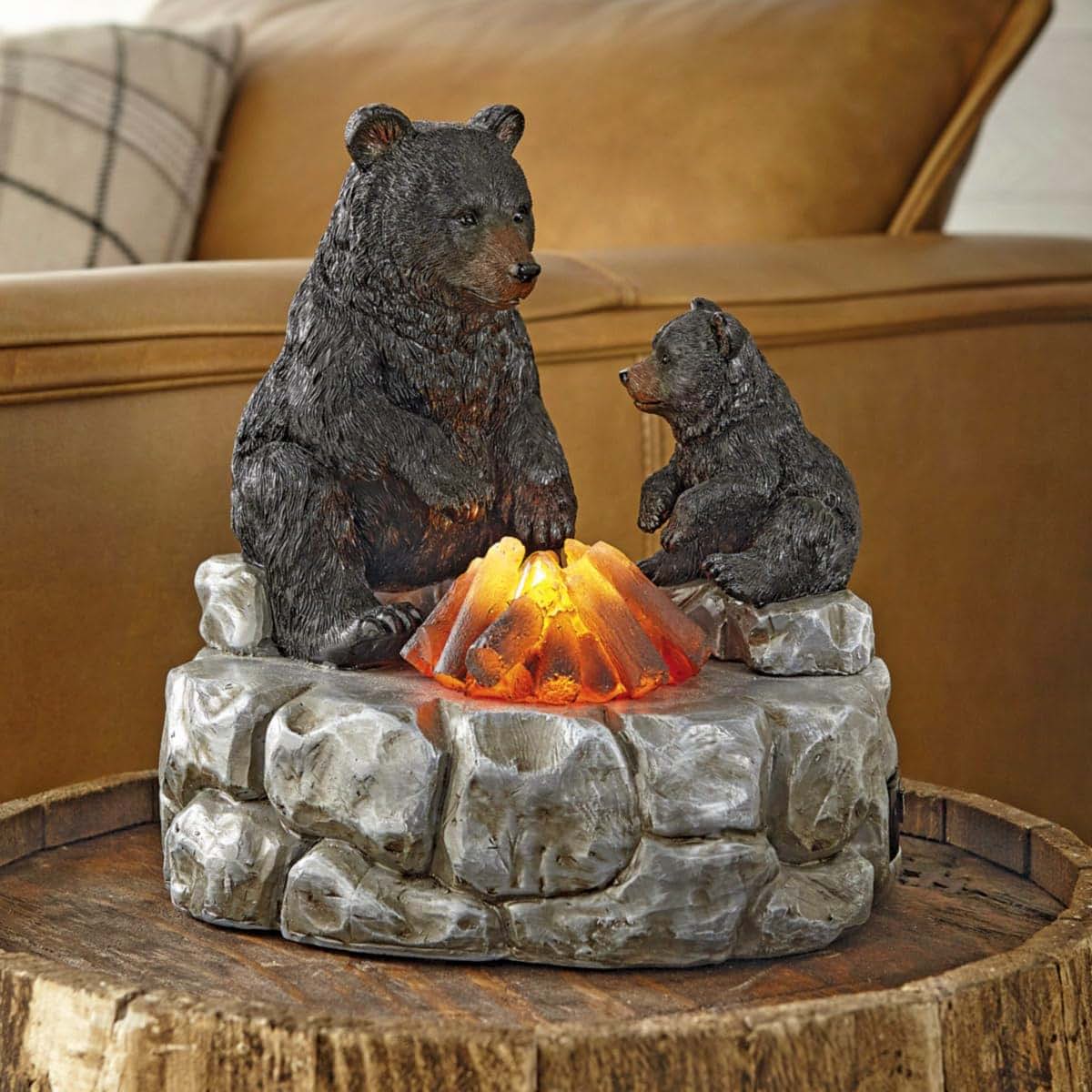 BLACK FOREST DECOR Campfire Bears Nightlight 7 3/4" Wx6 3/4" Dx8 1/2" H
