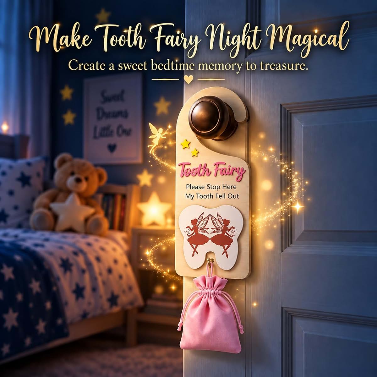 JDAWFWFJ 3-Piece Tooth Fairy Door Hanger Set With Pouch & Jar (photo 4)