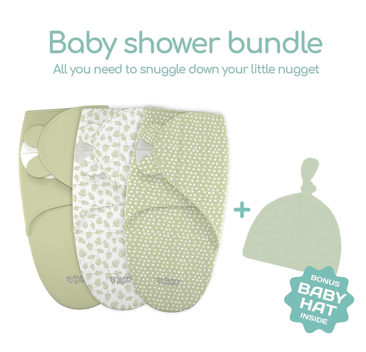 Bunny Palm Organic Cotton Swaddle Blanket Set With Matching Hat (photo 4)