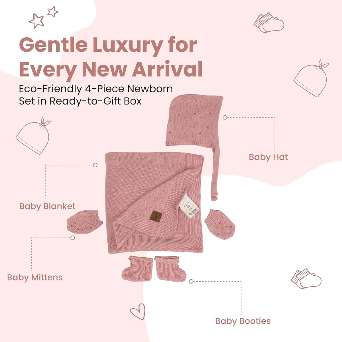 Little Dedi Dilara Tencel Newborn Set, Pink – Knit Blanket, Hat, Gloves & Booties (photo 4)