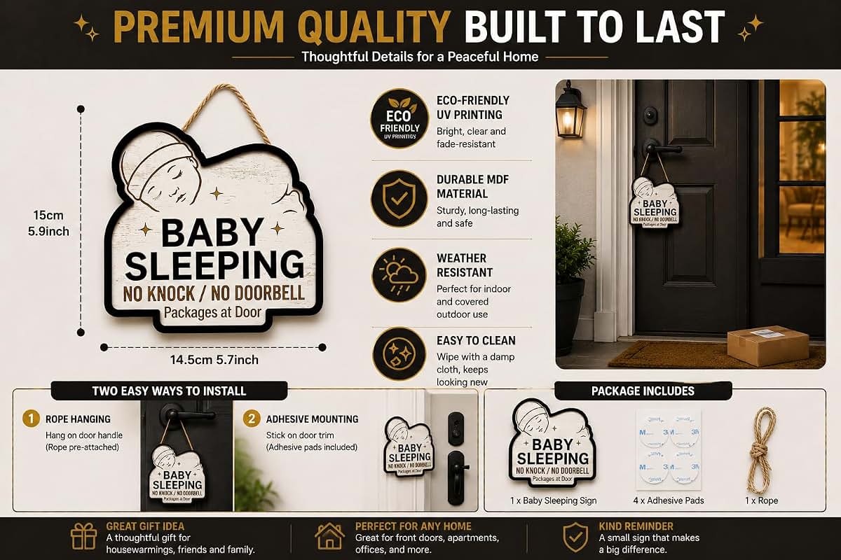 Baby Sleeping Sign Door Hanger for Nursery Decor