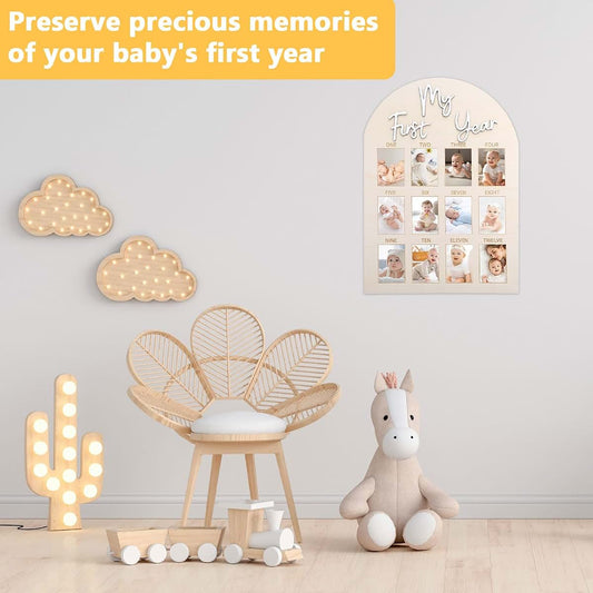HooYiYuuX My First Year Photo Board, Wooden 12-Month Milestone Picture Frame