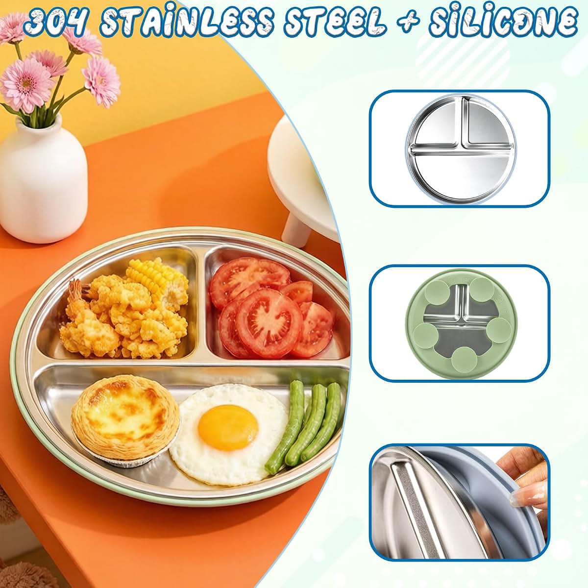 Anluomafuy 8PCS Stainless Steel & Silicone Baby Feeding Set (photo 4)