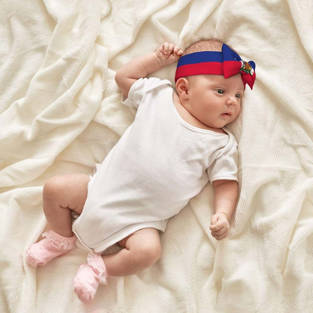 Wzywhj Haitian Flag Prints Baby Bow Headband - Stretchy Hairband