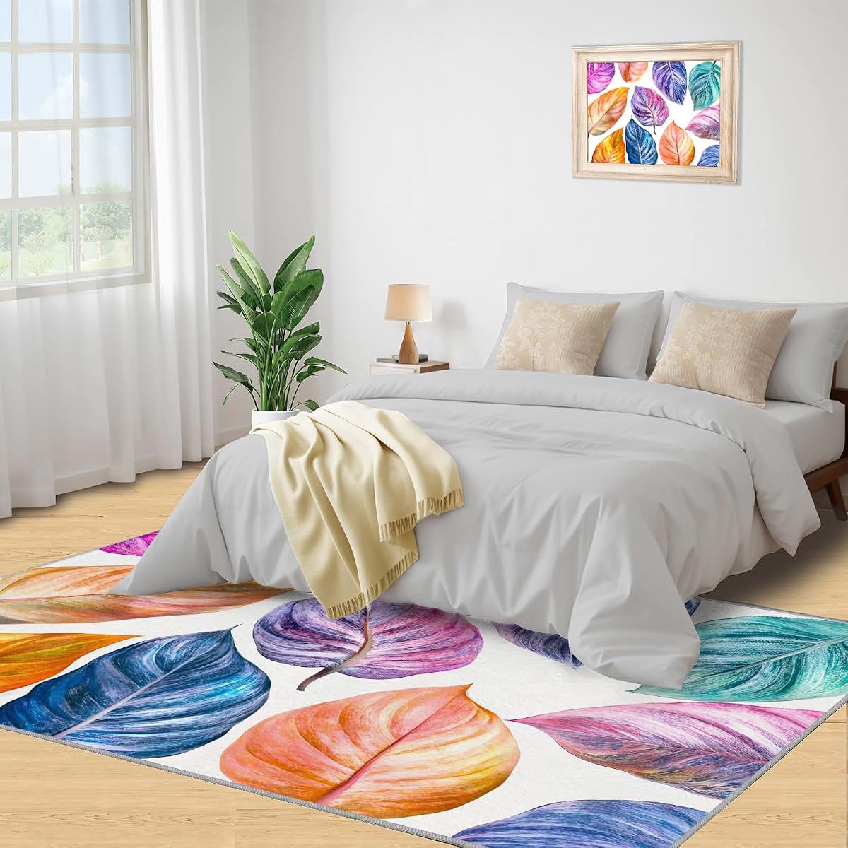 Hygiuid Watercolor Leaves Area Rug 5x6 Low Pile Machine Made Decor (photo 4)