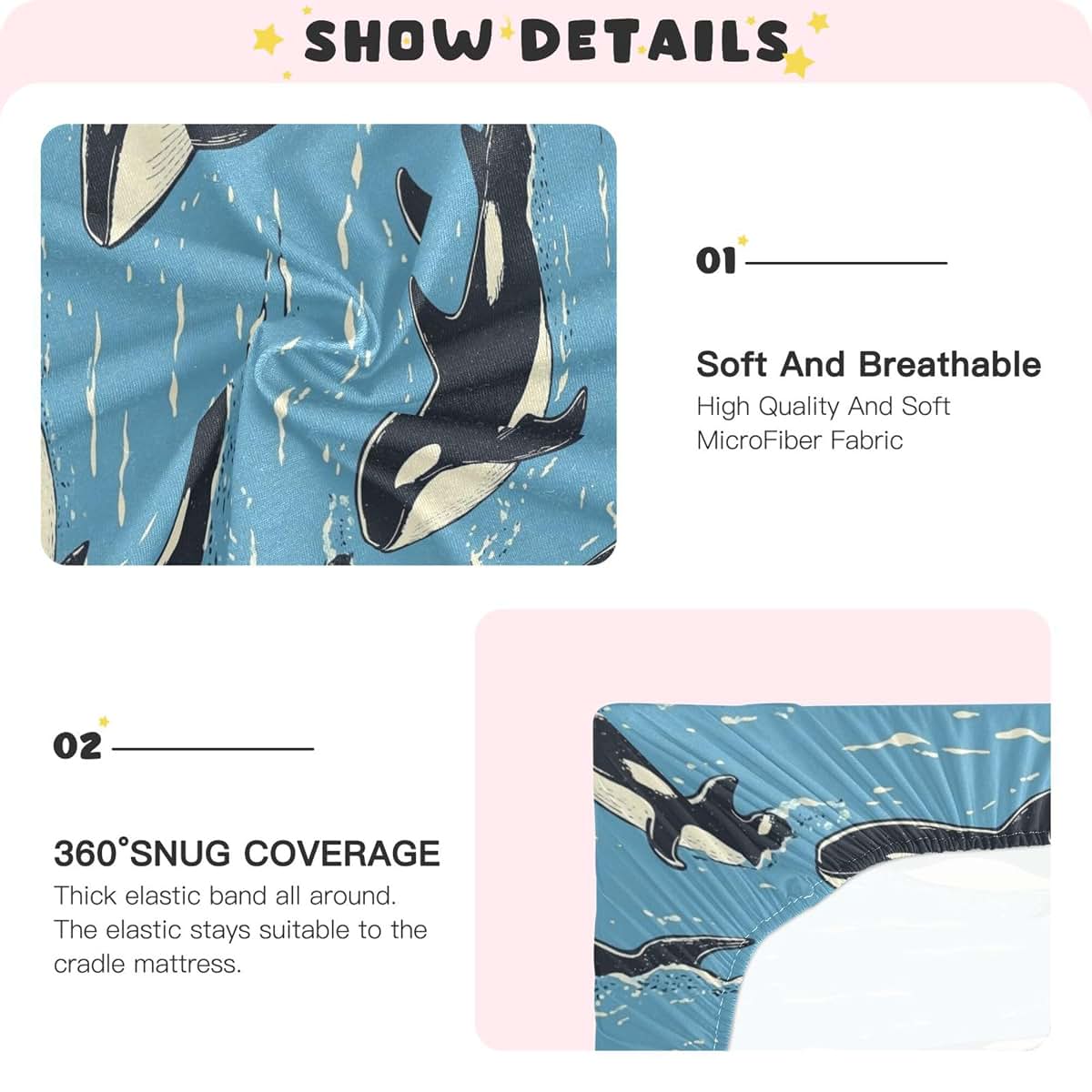 Mazeann Sea Wave Whale Crib Sheet