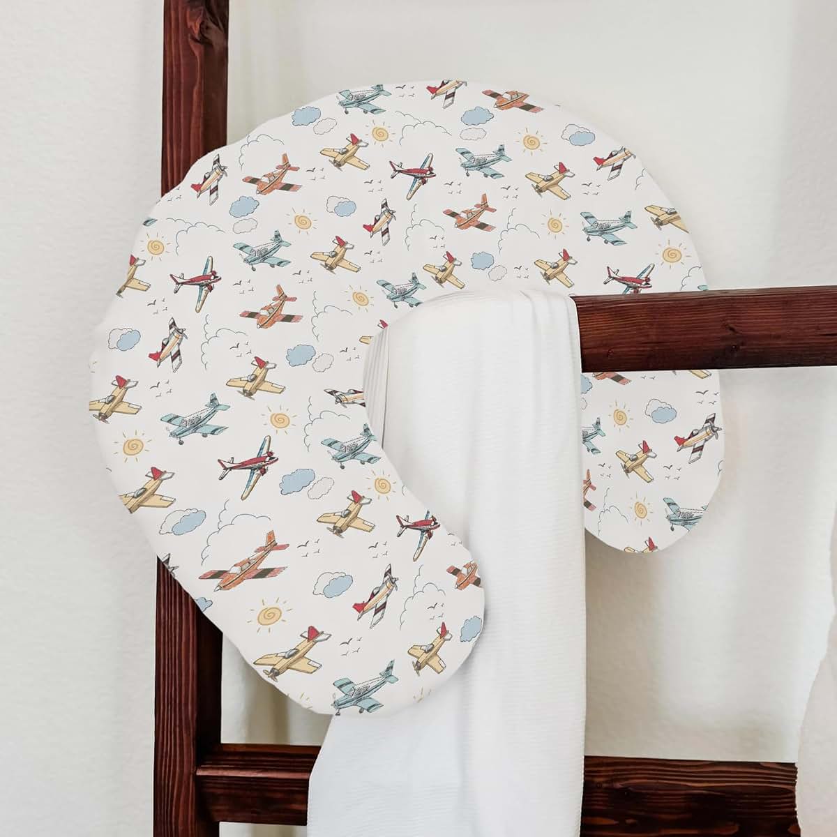 Selgkds Cute Planes Nursing Pillow Cover Watercolor Airplanes Clouds (photo 4)