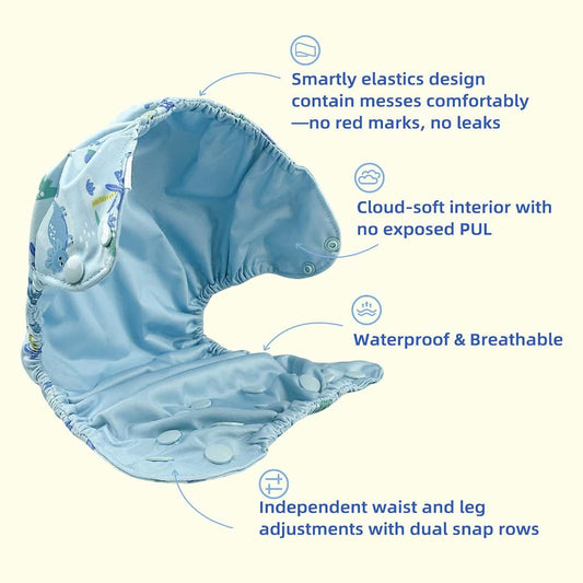 BISENKID Waterproof Cloth Diaper Cover & Reusable Swim Diaper, Size 2 (18-35 lbs), Green