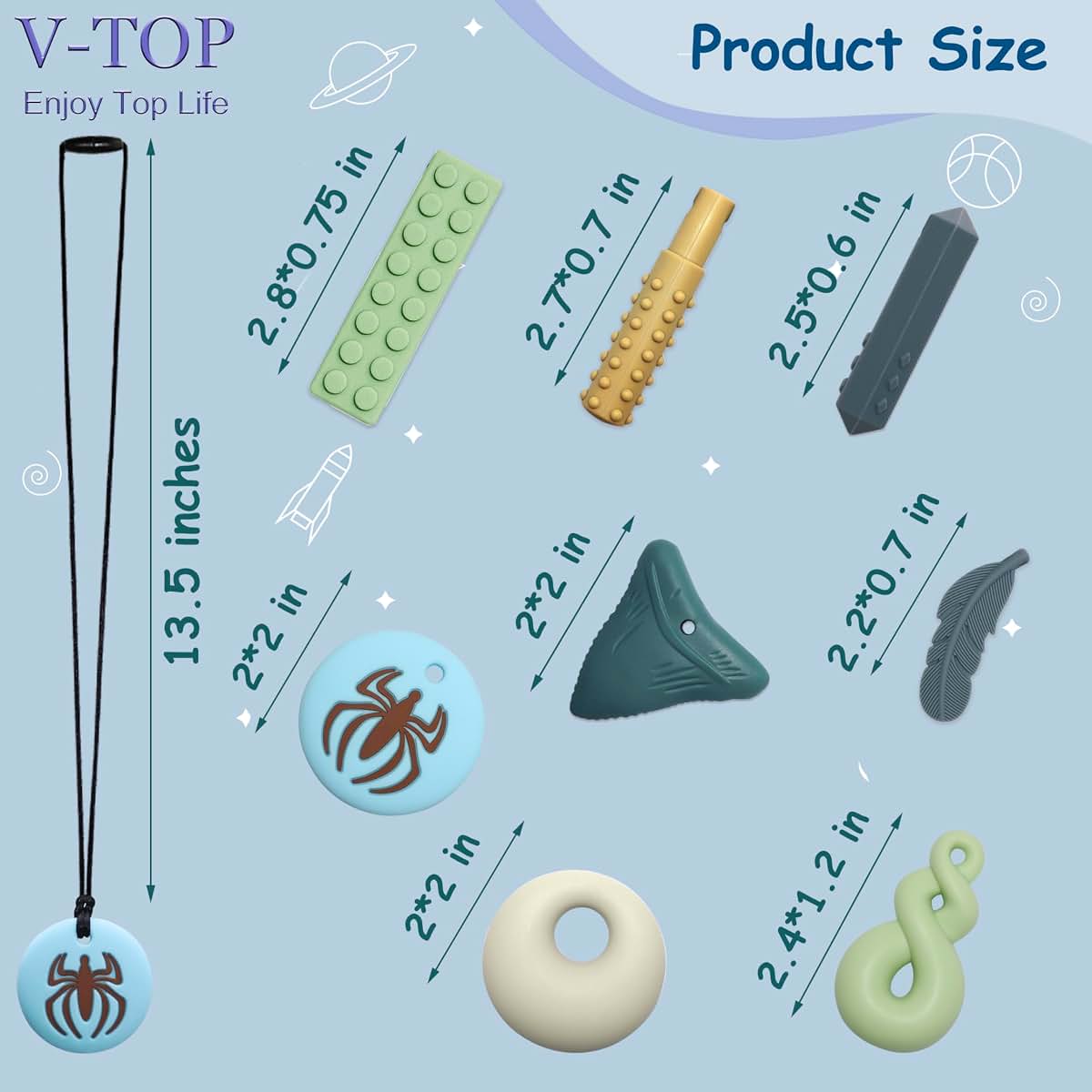 8 Pack Sensory Silicone Chew Necklace Set for Kids and Adults