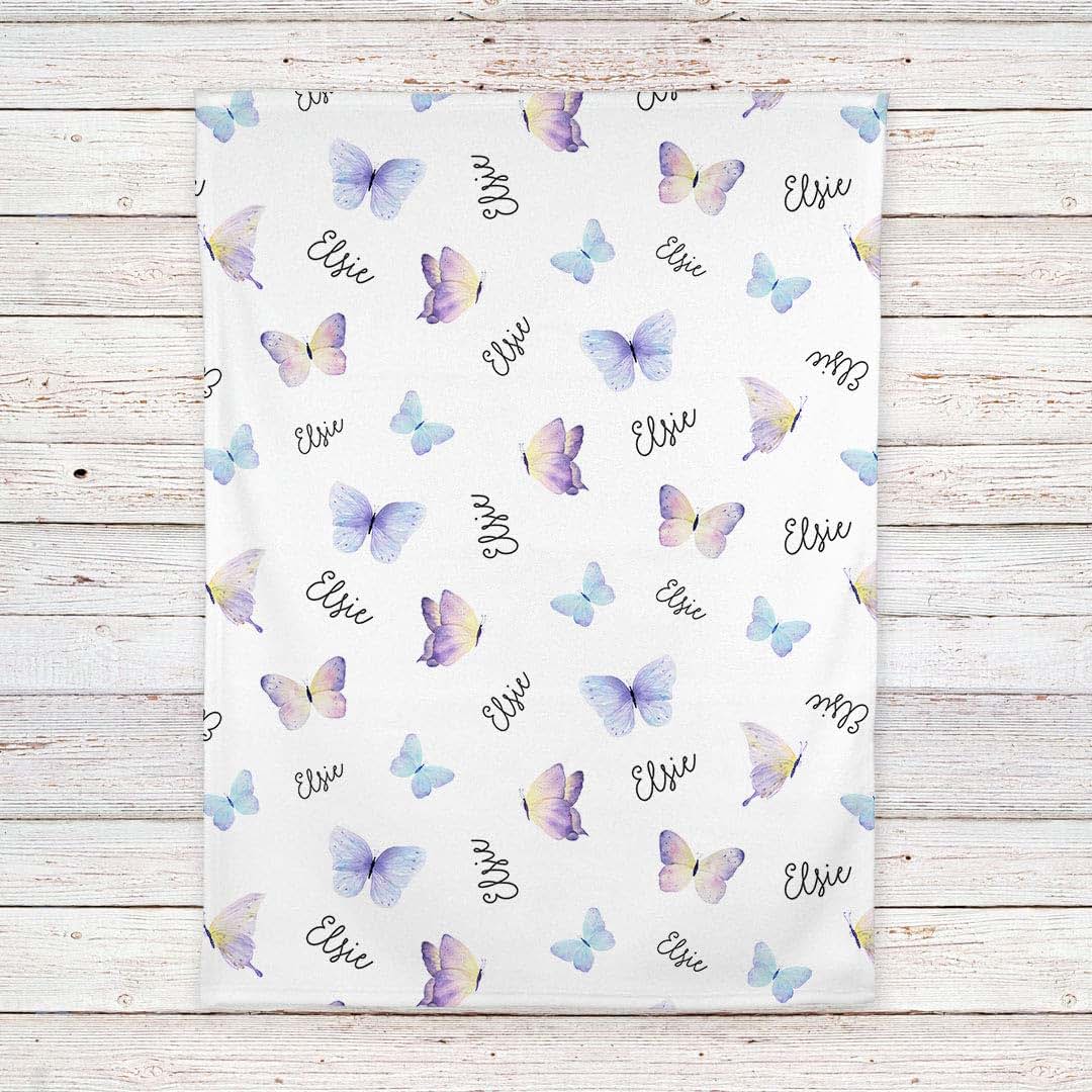 Lovable Gift Co Butterflies Personalized Baby Receiving Swaddle Blanket Purple (photo 4)