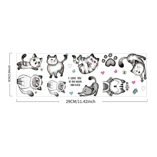 BabyOneStop Cartoon Cat Wall Decals with Heart and Paw Prints
