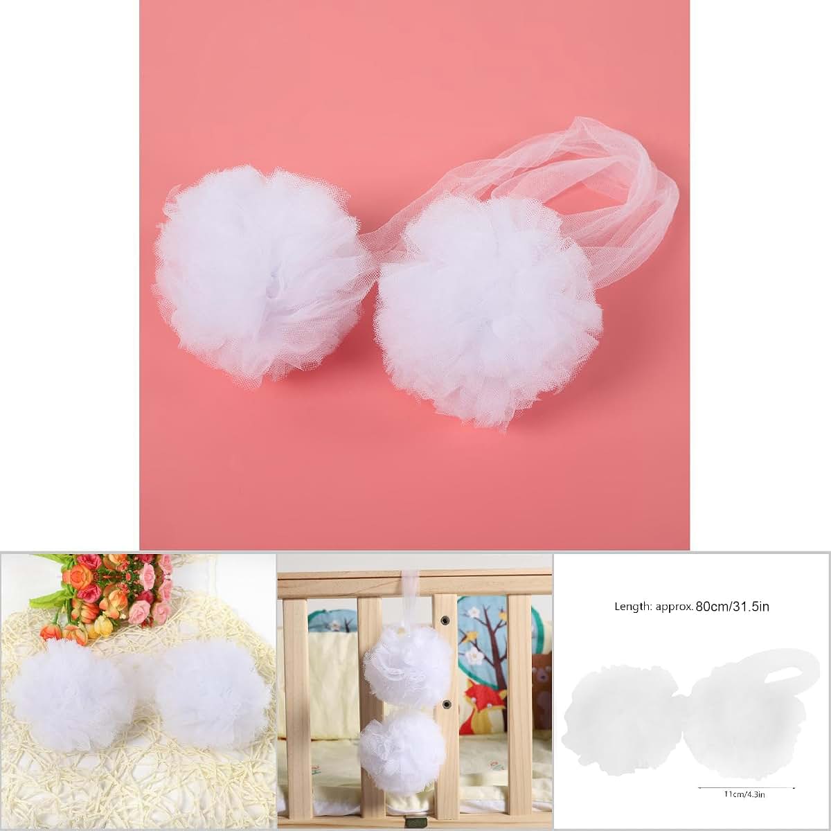 Sunicon Hanging Flower Ball Mesh Gauze Crib Decor, White