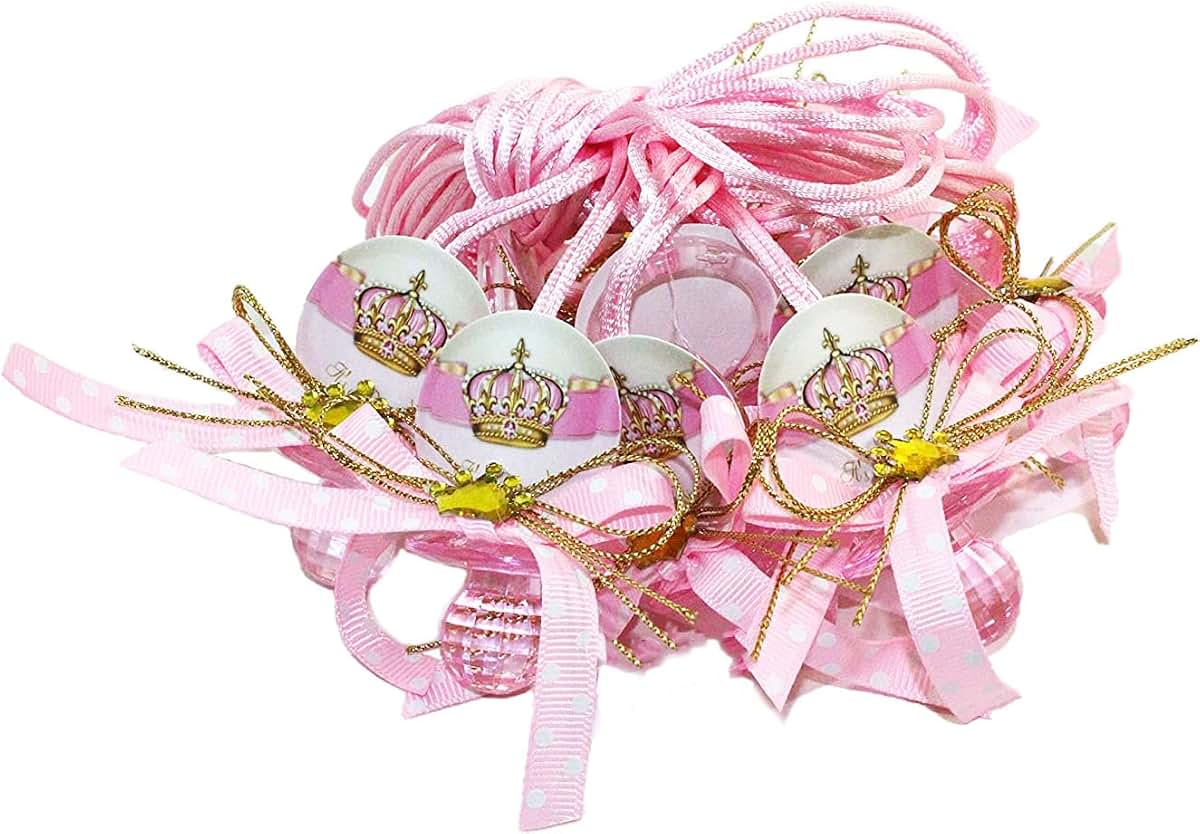RBN Pink Pacifier Crown Necklaces for Baby Shower Games - 12 Pack