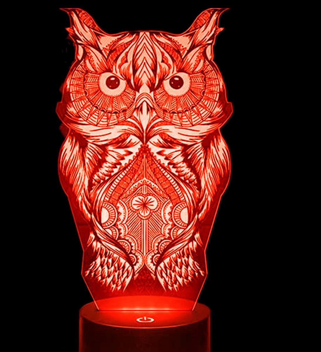 Jinnwell 3D Owl Night Light Lamp Illusion 7 Color Changing Touch Switch Table Desk Decoration Lamps Acrylic Flat ABS