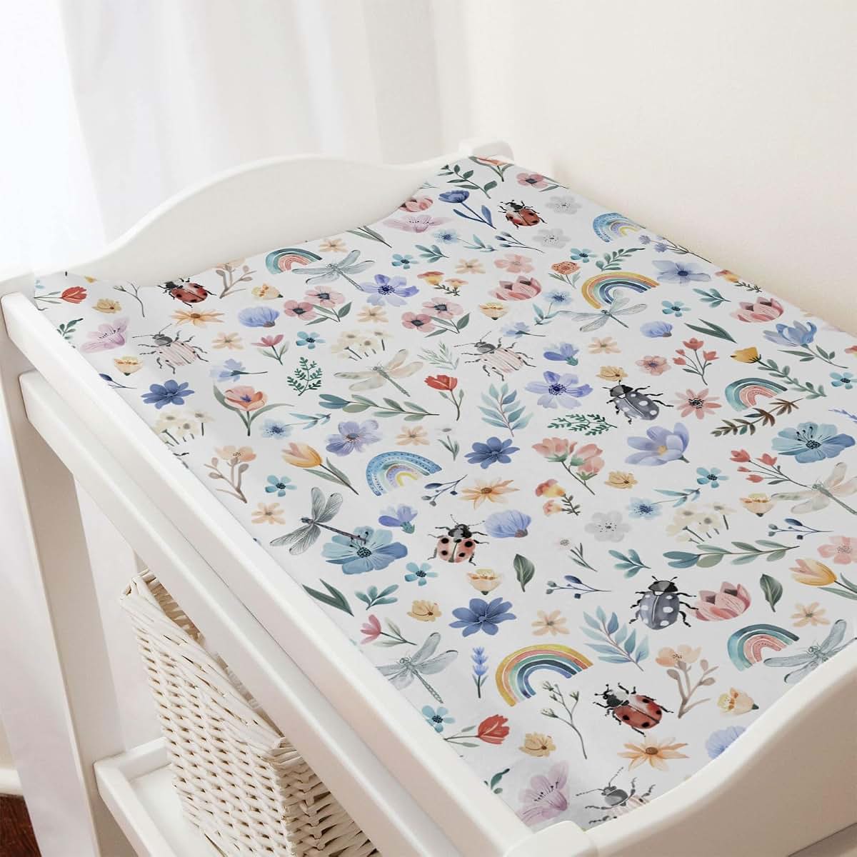 Hwmmbh Spring Garden Floral Rainbow Changing Pad Cover
