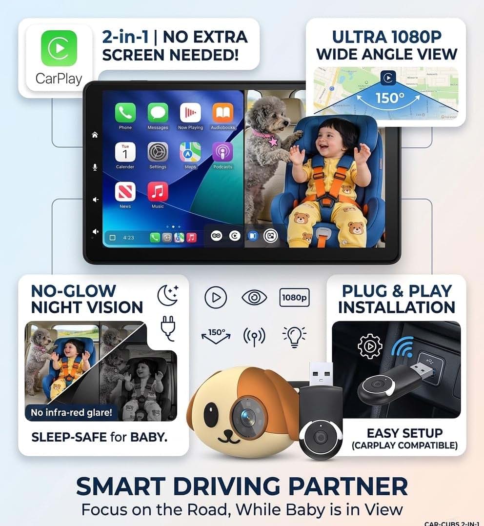 Cabin Care Baby Car Camera With Wireless CarPlay Adapter