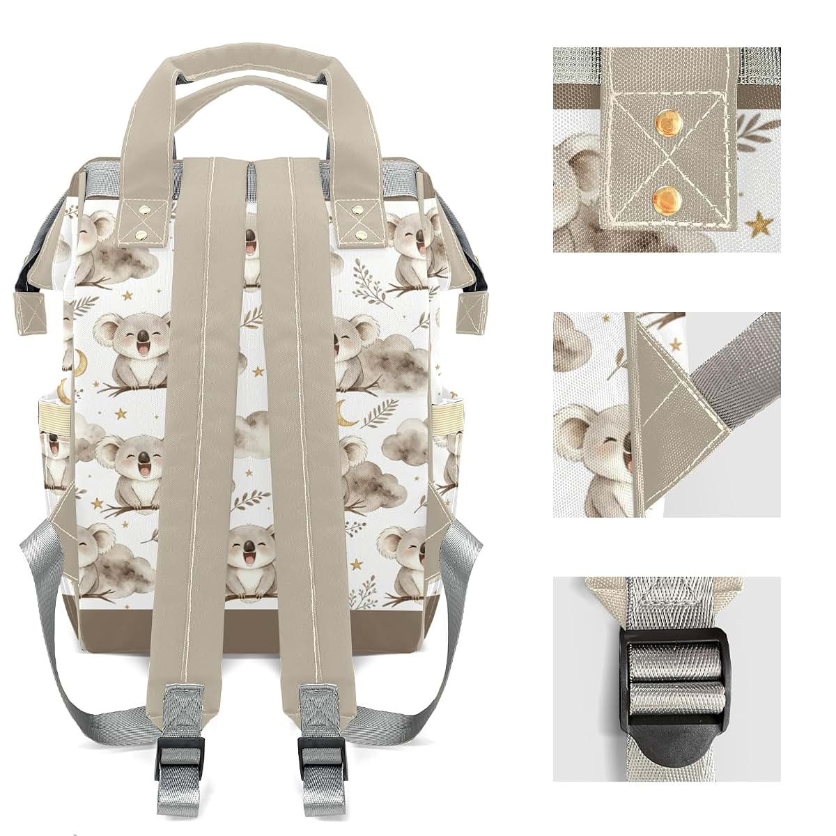 YallLocoMo Personalized Diaper Bag Backpack Name Watercolor Gentle Snuggly Koala Multifunction Travel Backpack Nappy (photo 4)