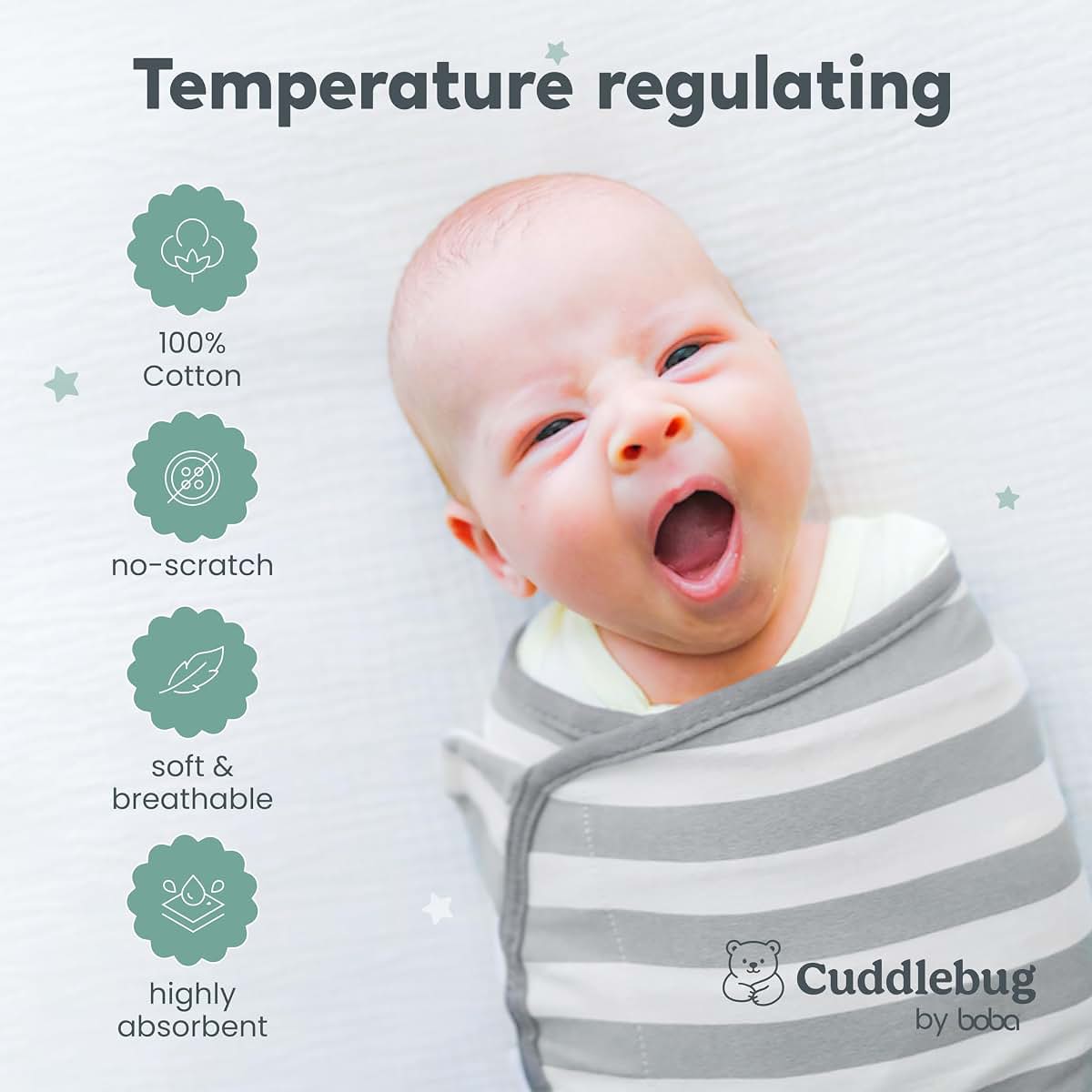 CuddleBug Velcro Baby Swaddles 0-3 Months, 3-Pack Cotton Sleep Sack