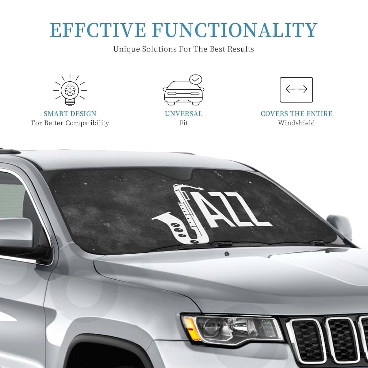 vroos Jazz Saxophone Music Front Windshield Shade Foldable Car Windshield Sunshade Blocks Uv Rays Keep Vehicle Cool