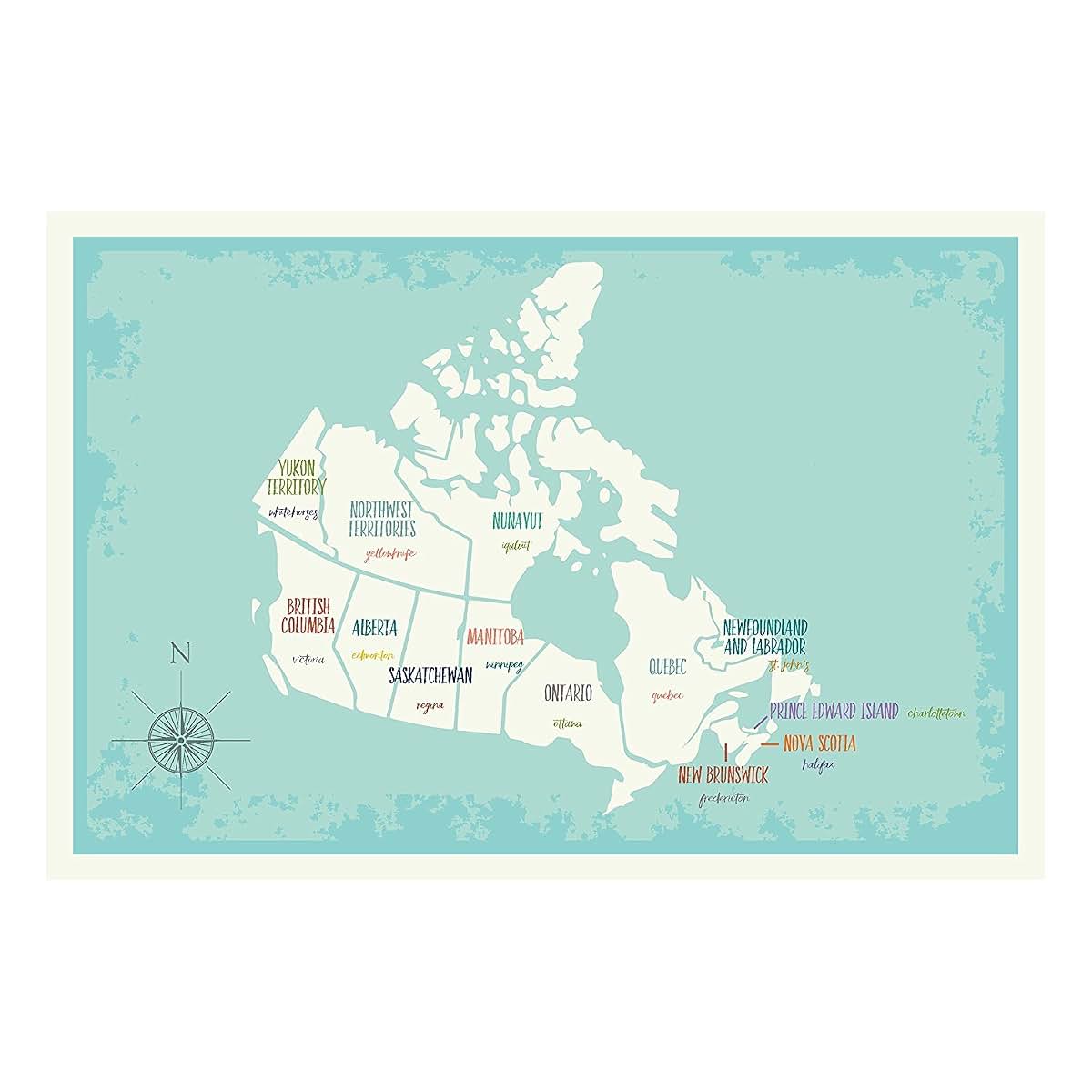 Children Inspire Design Travel Decor, Canada Wall Map Art Print, 24x36 Inch Print, Kid's Canada Wall Map, Children's