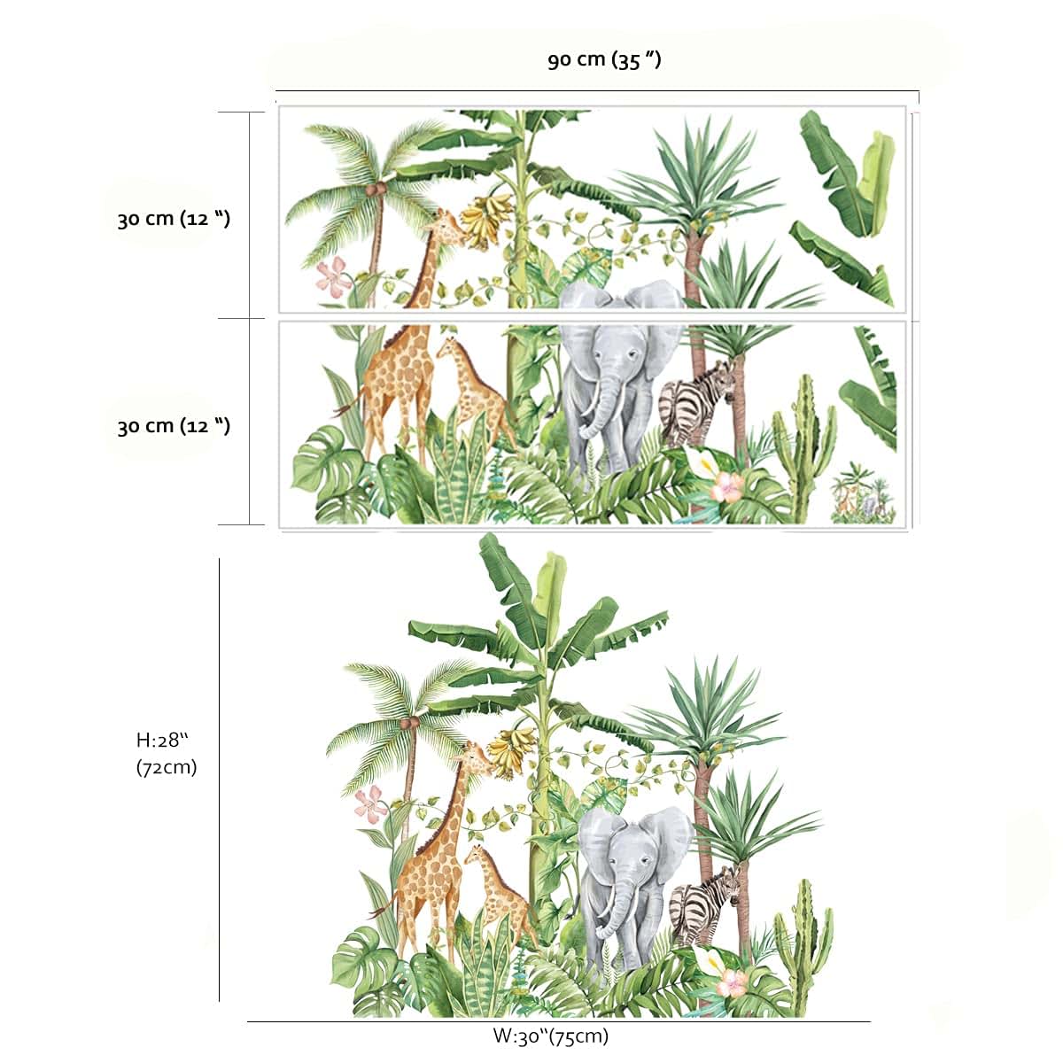 Runtoo Tropical Jungle Animal Wall Decals Vinyl Peel-and-Stick Stickers