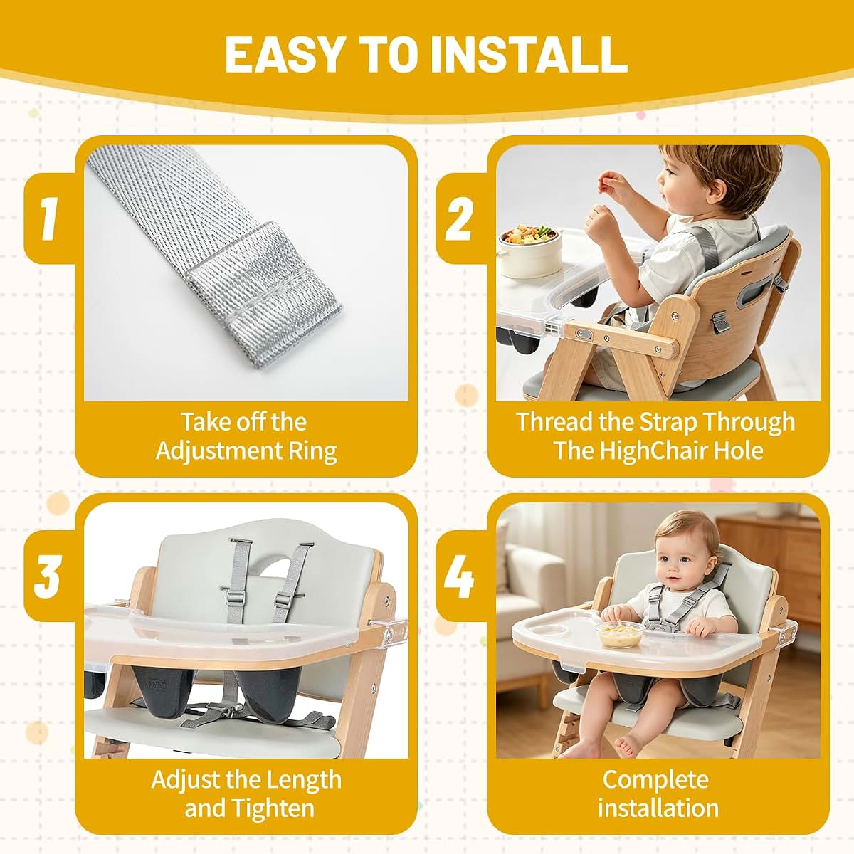 WGDJEMAX High Chair Straps Replacement for Abiie Beyond Junior, 5-Point Harness