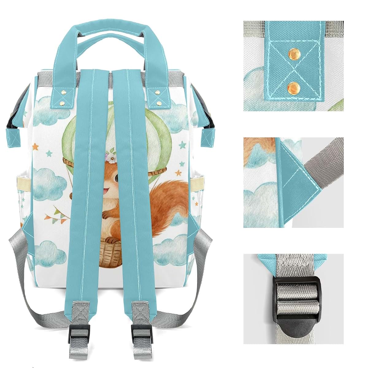 YallLocoMo Personalized Diaper Bag Backpack Name Watercolor Cartoon Cloud Squirrel Clear Up Clutter: Big Capacity (photo 4)