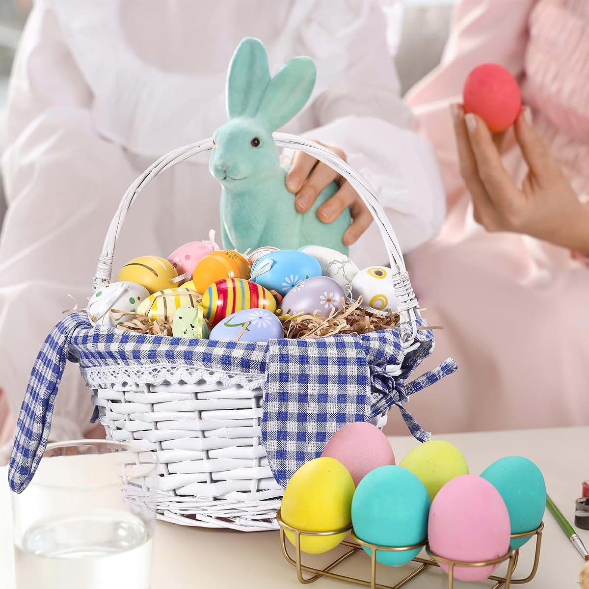 Willow Woven Bunny Basket with Plaid Liners