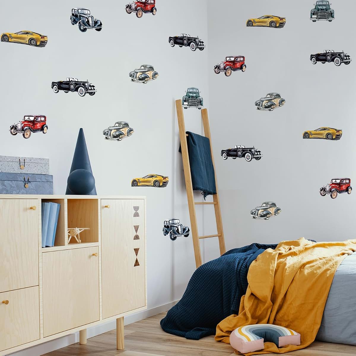Astrkiz 20 Pcs Retro Cars Wall Decals Peel and Stick Watercolor Multicolor Boys Room