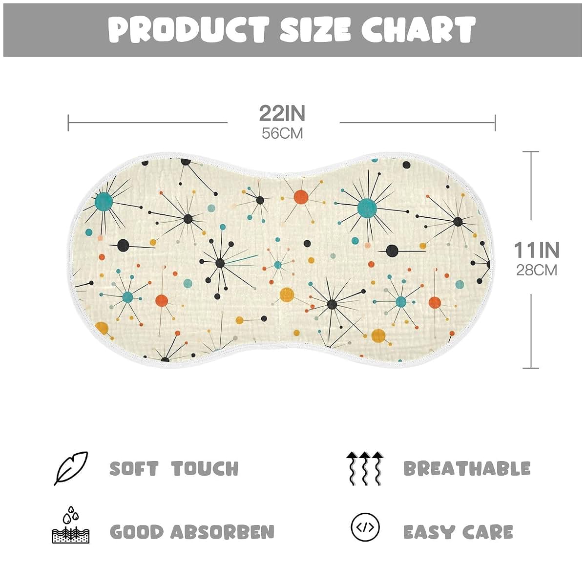 KEIGE Atomic Stars Muslin Burp Cloths Set (4 Pieces) for Newborn Care