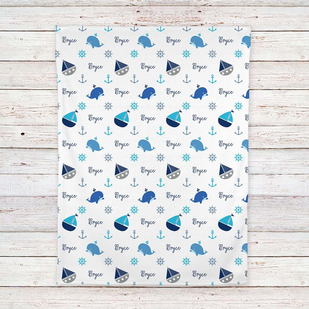 Lovable Gift Co Personalized Nautical Fleece Baby Boy Blanket, Blue Print (photo 4)