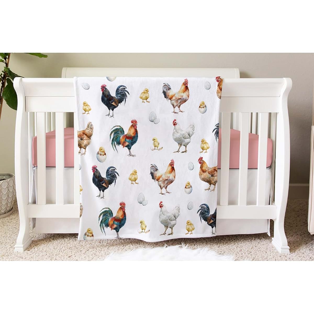 SqtmuHLuo Farm Rooster and Chicken Baby Blanket, Soft Flannel 30x40 Inch (photo 4)