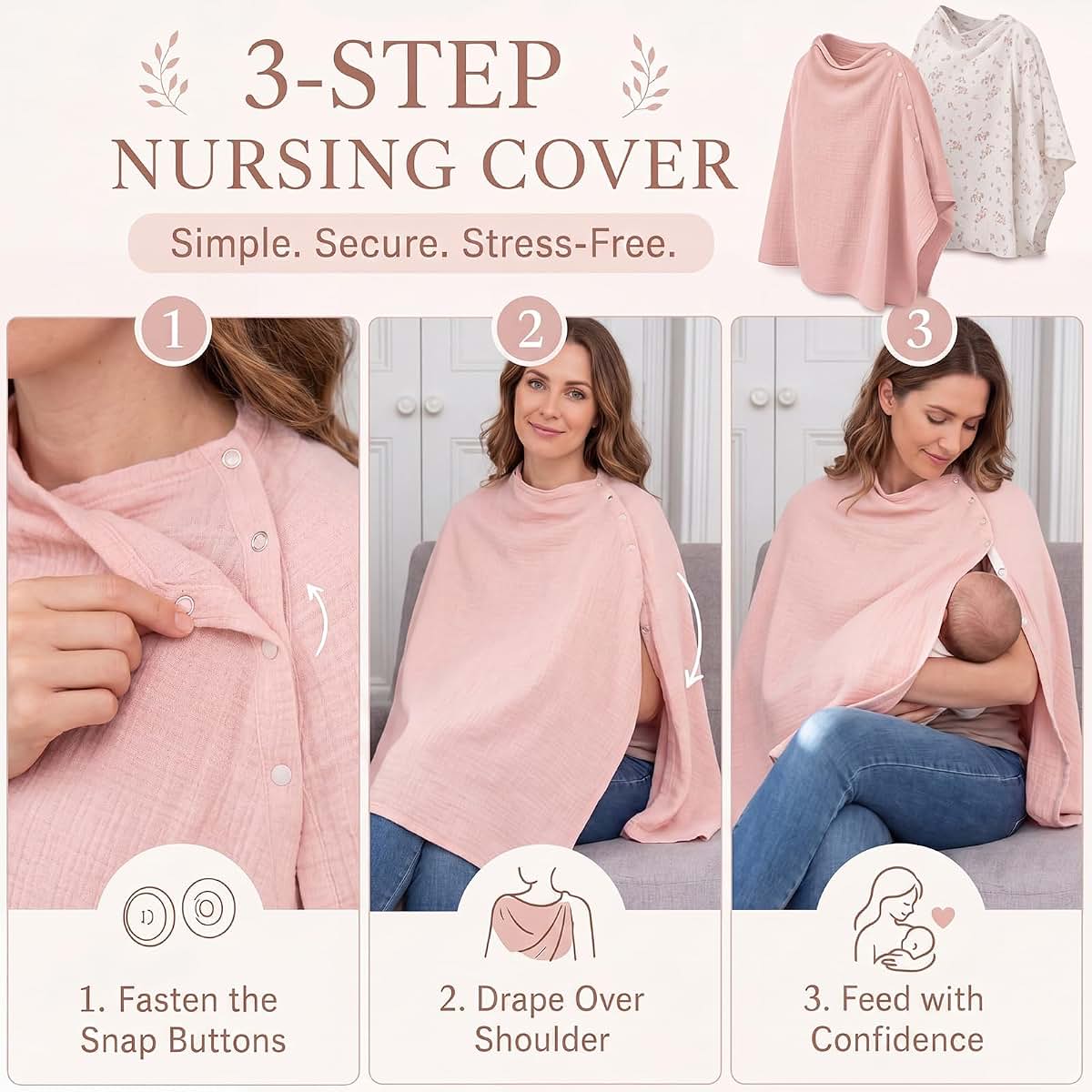 CrystalSylara 2 Pack Muslin Nursing Cover in Floral Pink (photo 4)