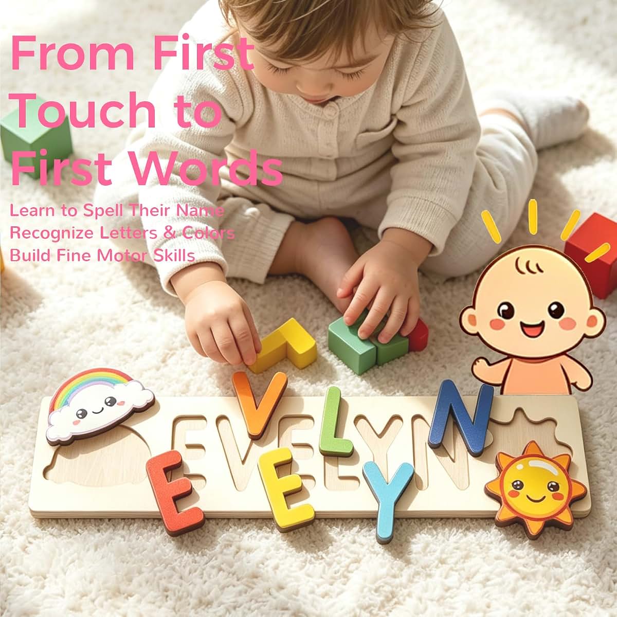 CSPGXQ Personalized Wooden Name Puzzle for Toddlers