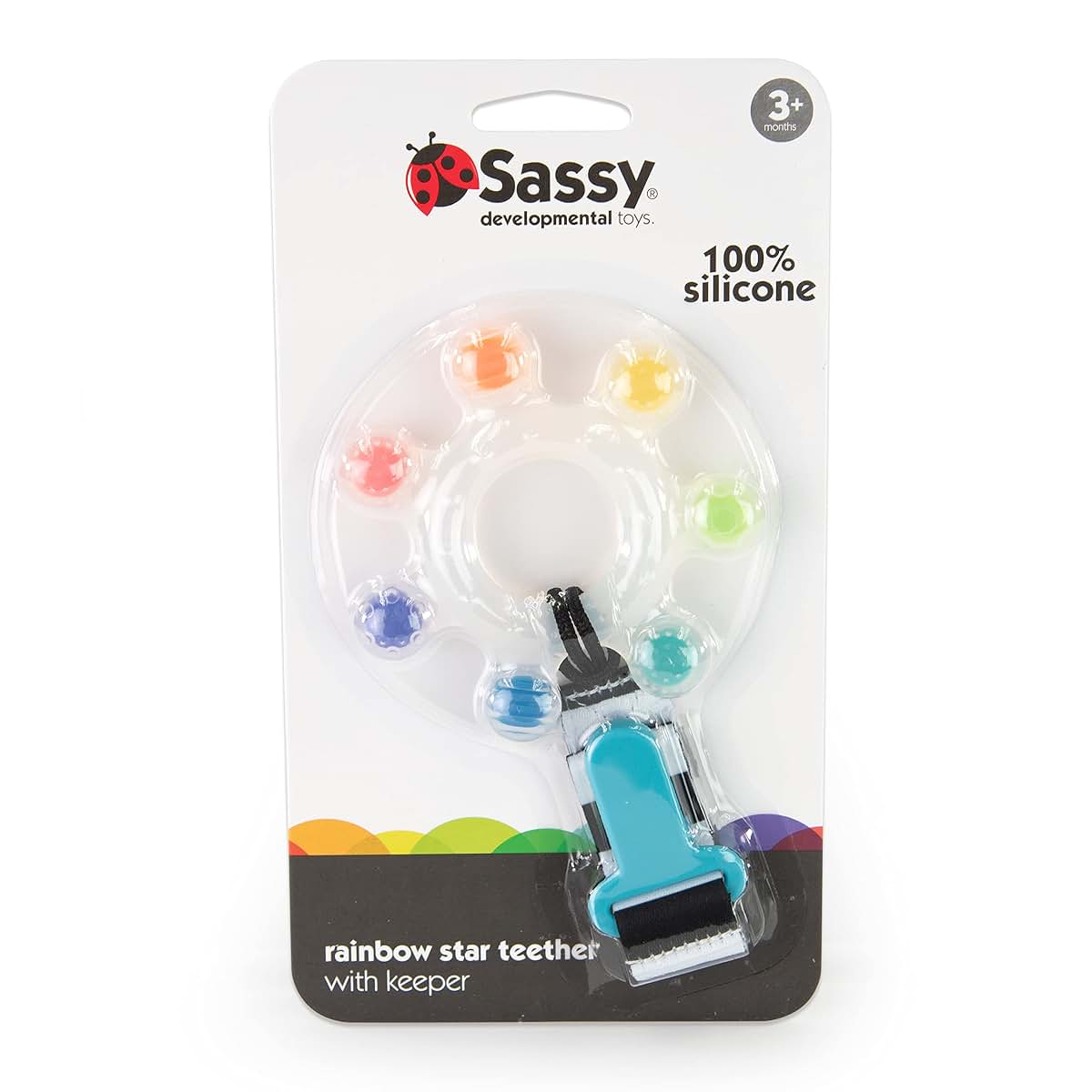 Rainbow Star Silicone Teether with Keeper for Baby Dental Use