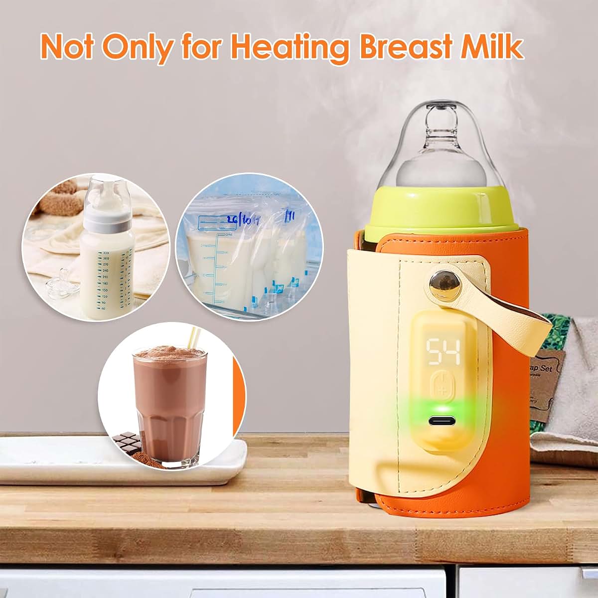 KOCASO Portable Bottle Warmer,Baby Bottle Insulation Cover Bottle Warmer with 18W Quick Charge and LED